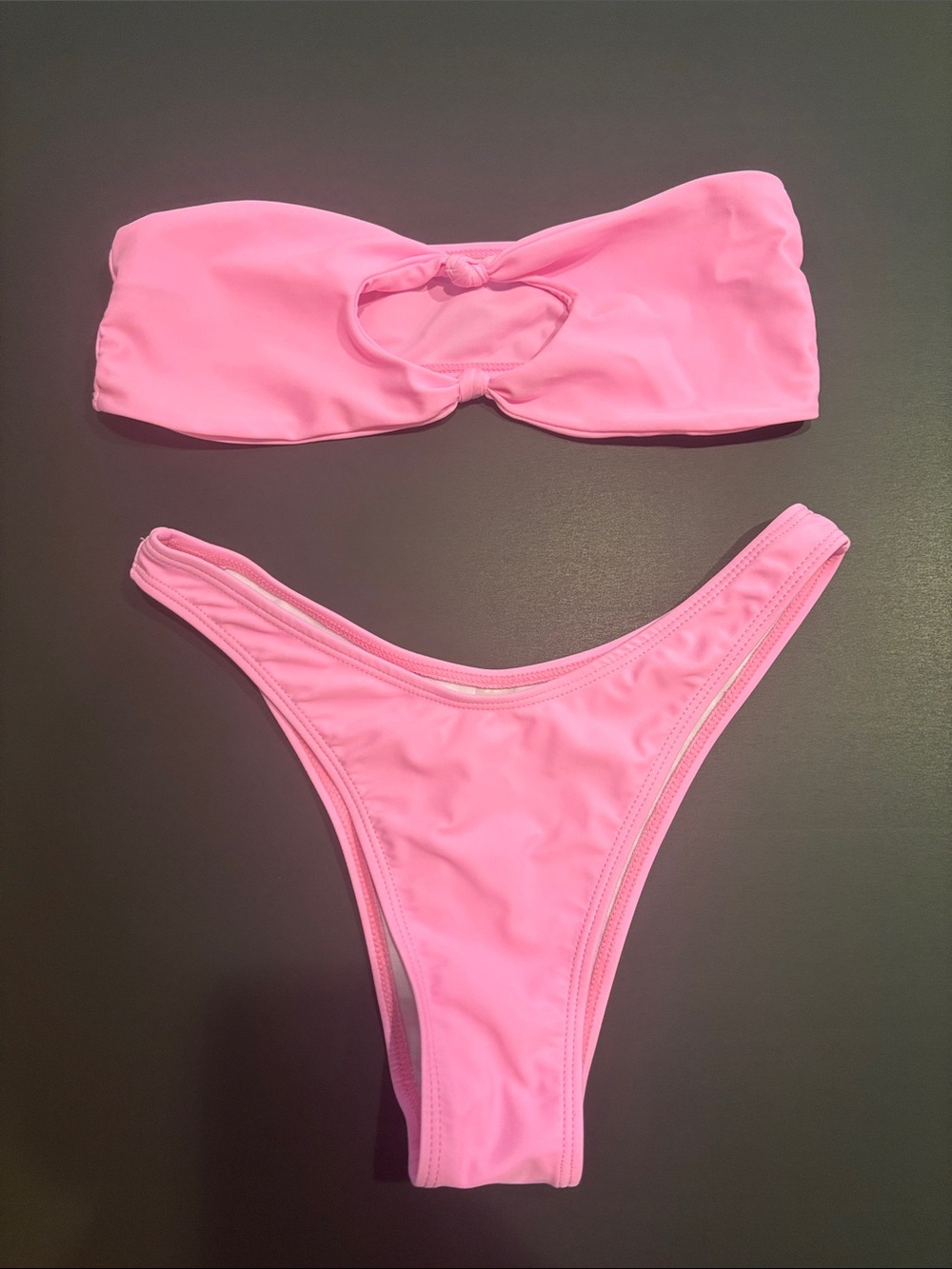 Bright Pink High-Cut Bikini Set - Bandeau Top & Cheeky Bottoms